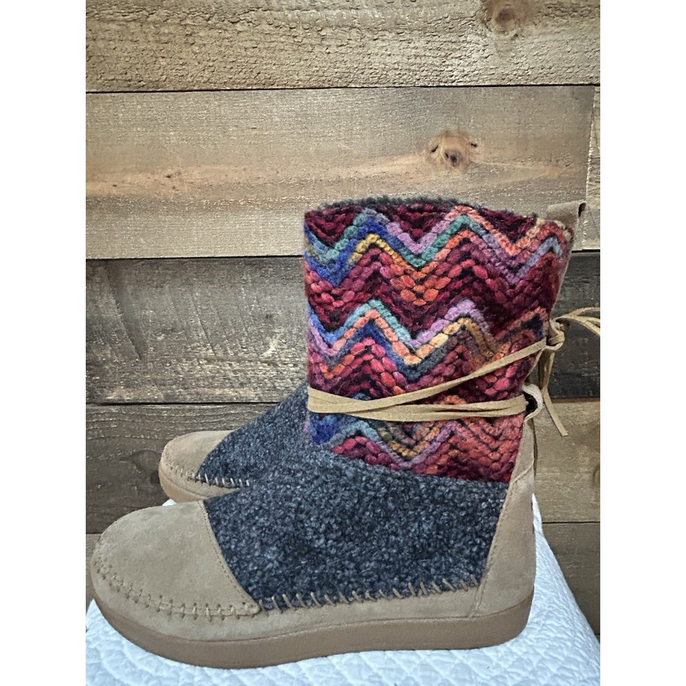 TOMS Women's Leather Wool Blend Slip On‎ Boots Laces Tan Gray Multicolor Size 8